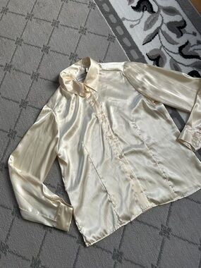 White Stag Shiny Ivory Satin Button-Up Shirt